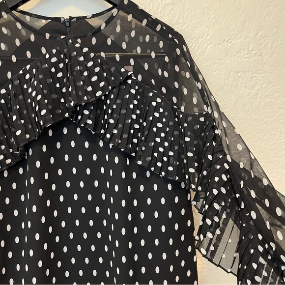 Keepsake the Label Dress Large Black White Polka Dot Ruffle Pleated L - Picture 5 of 8